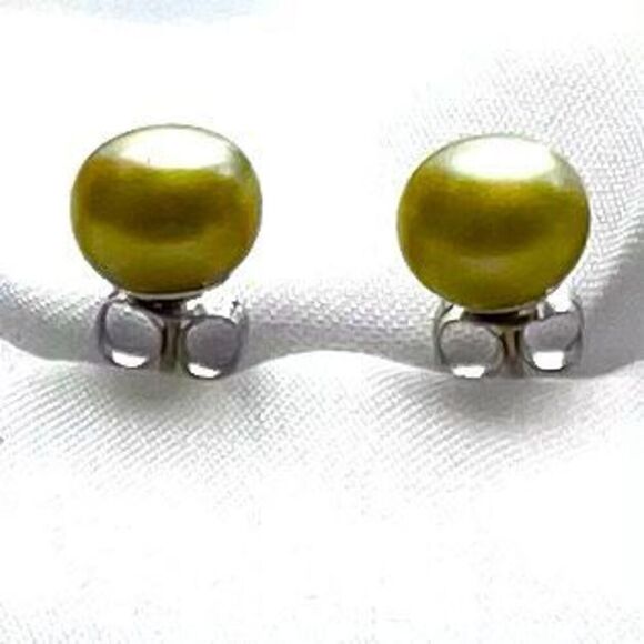 TN# Classic Pearl Stud Pearl Earrings w/ 925 Silver - Picture 1 of 7